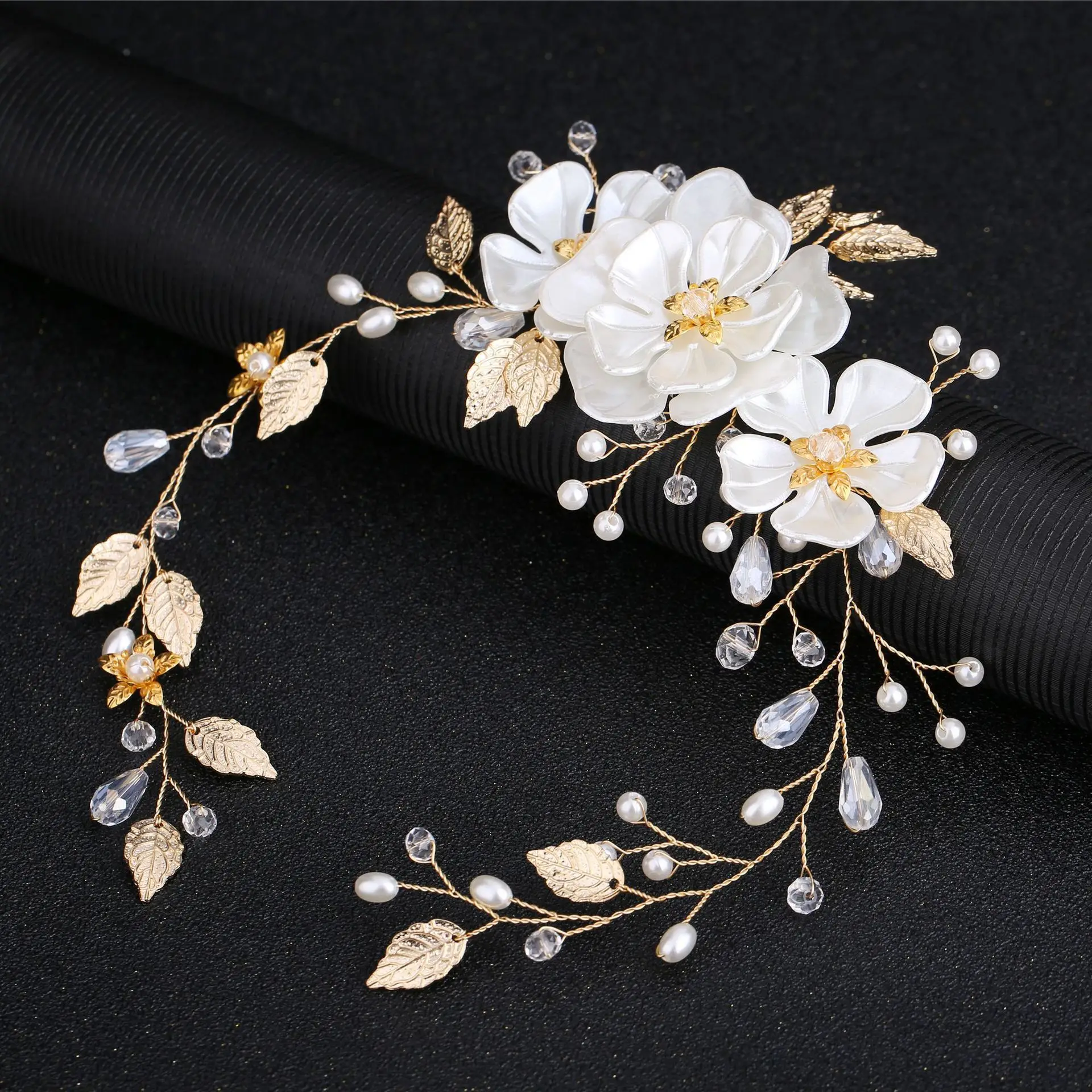 1Pcs Bride Wedding Hair Vine Pearl Leaves Modelling Hair Bands Headdress Baroque Bride Bridesmaid Hair Bands