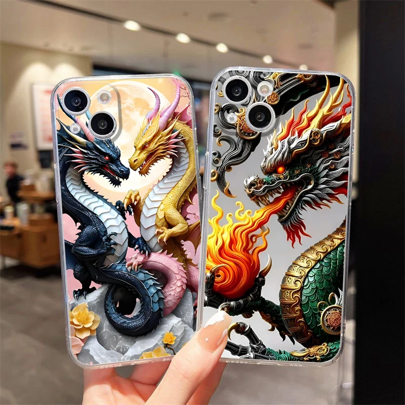 

Moon Twin Dragons Phone Case for iPhone 15 16 Plus 11 Pro Max XS Max XR 13 14 Pro 12 Pro X 13 Pro Max Transparent shell