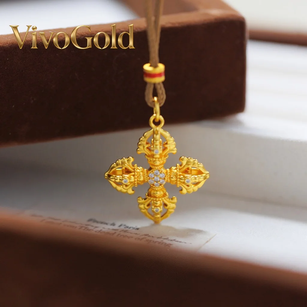 

VivoGoldLight luxury 9999 24K real gold cross gold pestle hard pendant women's fashion high-end pendant necklace
