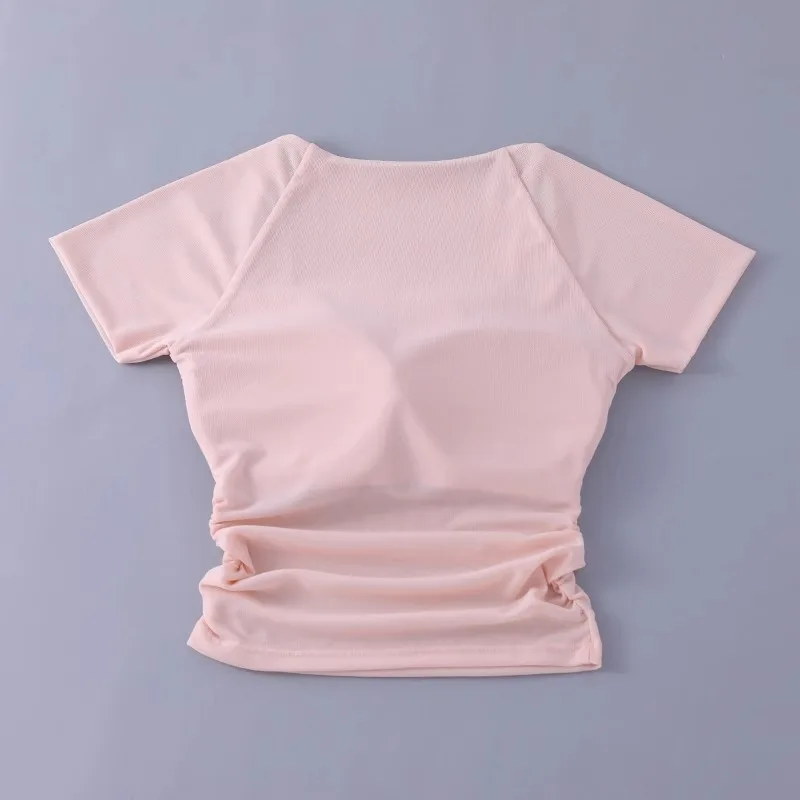 Summer New Type Yoga Bra Fixed Chest Pad Mesh Short Sleeve Running Sport Fitness Top