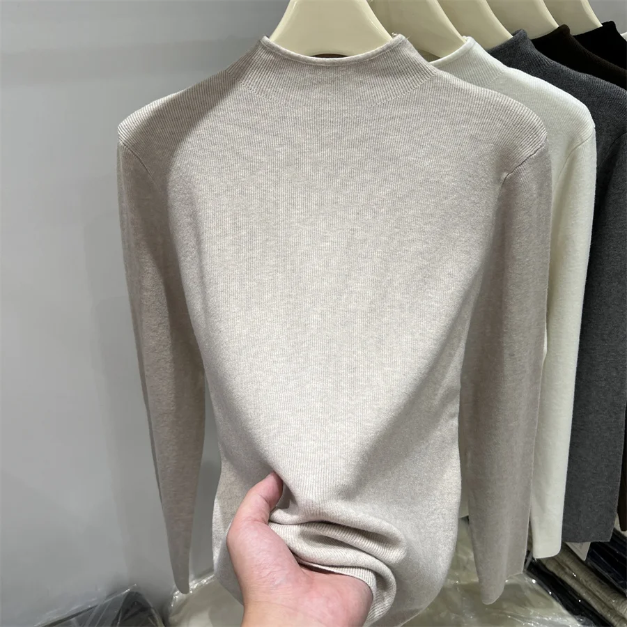 

Женский однотонный универсальный тонкий пуловер, осенне-зимний свитер с воротником, теплые повседневные джемперы, корейский модный трикотаж, базовый слой, топы