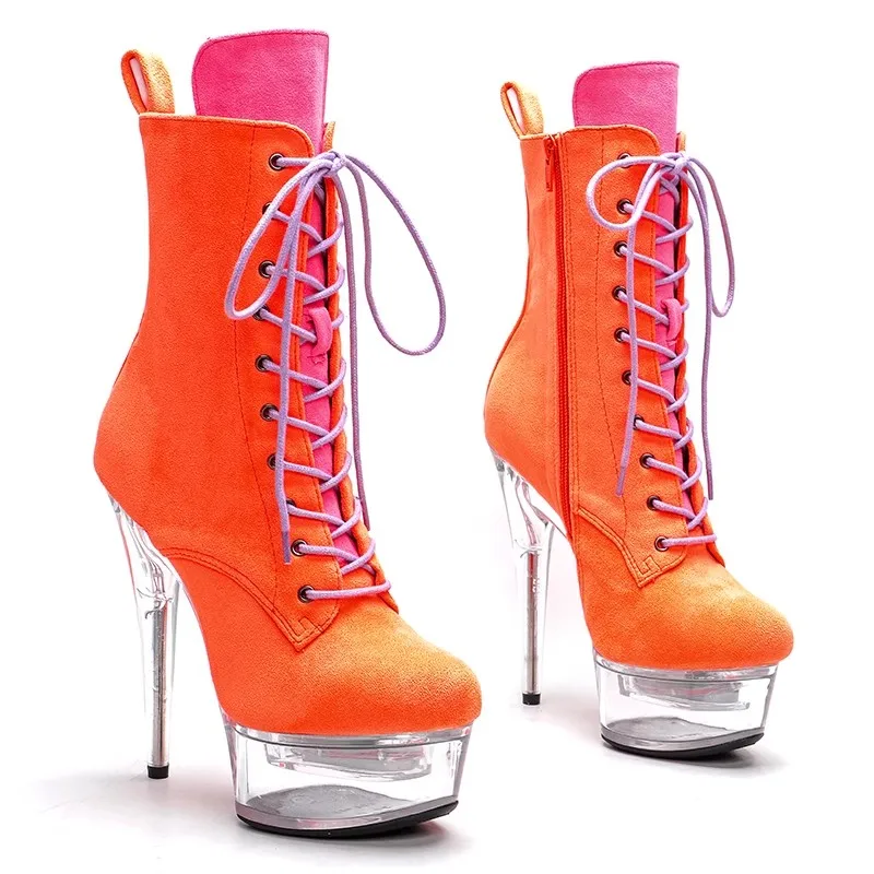 

Model Shows PU Upper 15CM/6Inch Women's Platform Party High Heels Shoes Pole Dance Boots 034