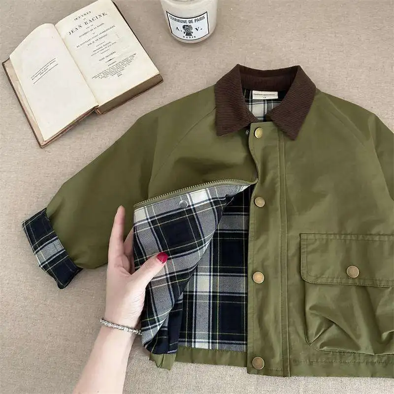 2026 UNITIM Frühling Herbst Kinder Jungen Jacke Kariert mit Taschen Langarm Kleinkind Jungen Oberbekleidung Mantel Kinder Jungen Jacke – Detail 5