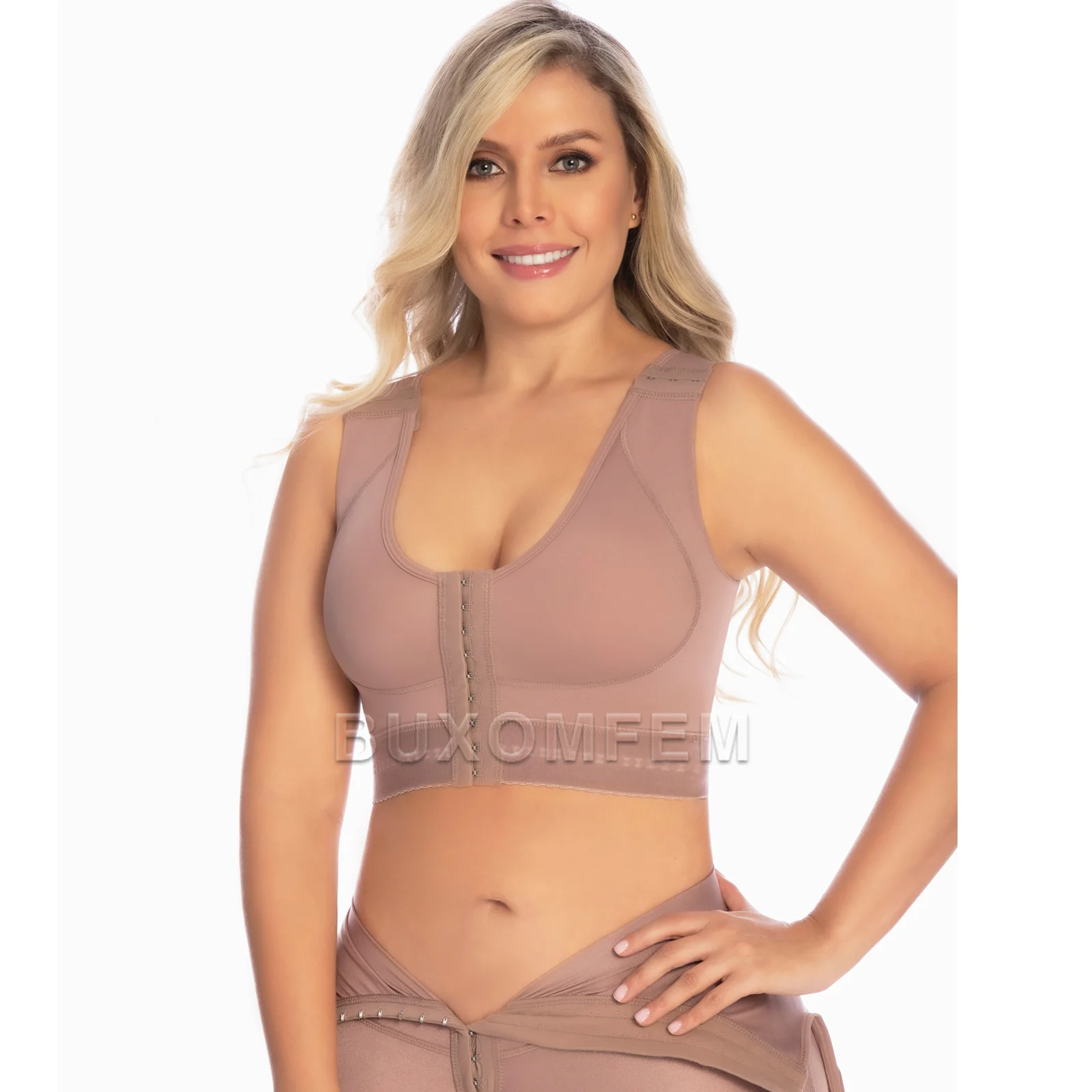 Sleeveless Highly Compressed Customized Bra Front Breasted Seamless Shaping Bra with Wide Shoulder Strap & Hook Eyes Summer Faja