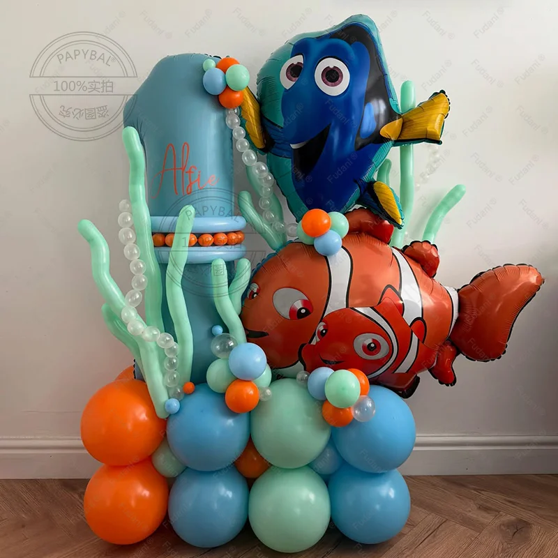 52 Uds encontrar Nemo pez globo de aluminio pez payaso Dory océano mar globo columna 40 pulgadas número suministros de decoración para fiesta de cumpleaños