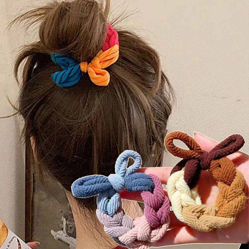 Neues Design Schleife Haargummis Band Buntes handgewebtes Haarseil für Frauen Hochelastische Haargummis Haarband Pferdeschwanz Haarschmuck