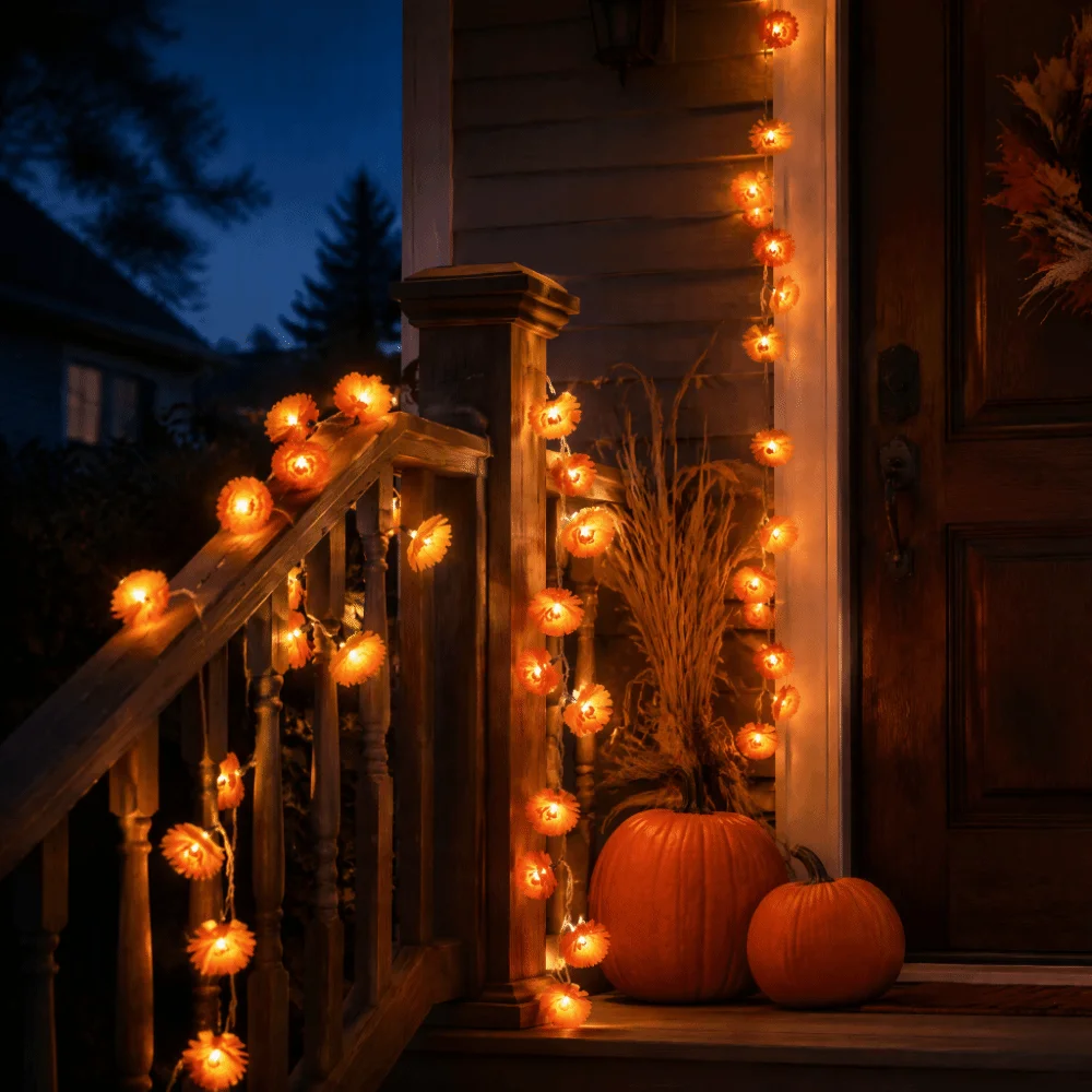 Ghost Themed Chrysanthemum String Lights Spooky Creepy LED Fairy Light Bright LED Beads Soft Glowing Halloween Lights Yard Patio