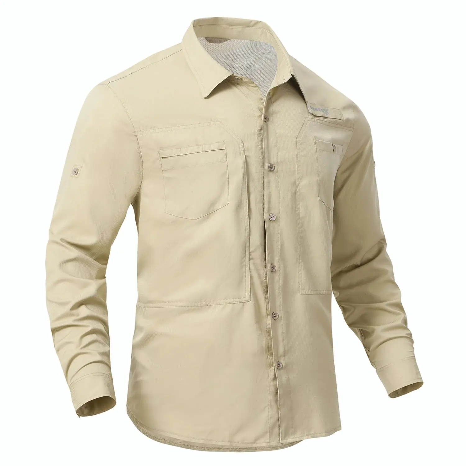 Breathable Fishing Shirts with Foldable sleeve Men\'s UPF 50+ Casual Hiking Cargo Shirt Button Down Shirt Blouse Zipper Pocket