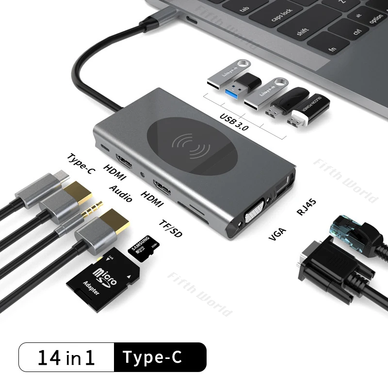 15 IN 1 USB C HUB Dock Station HUB USB 3.0 Type C To HDMI-compatible USB Splitter Adapter for Macbook Pro Air Laptop PC