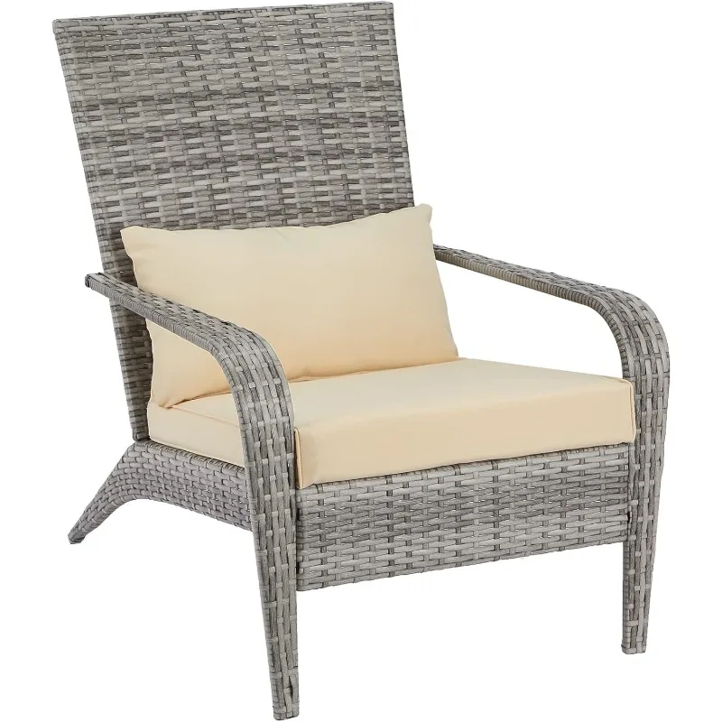 

Outdoor Wicker Patio Chairs, Outdoor Dining Adirondack Rattan Chair with Cushion and Pillow, All Weather High Back Ratta