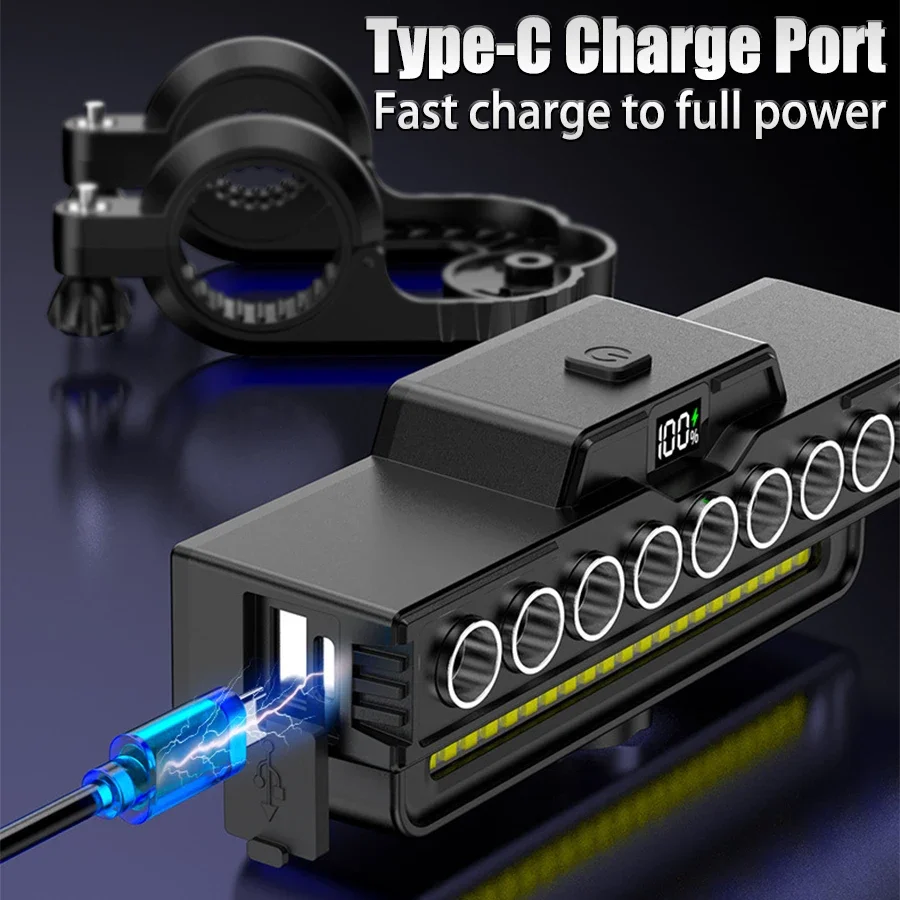 Rechargeable 30 LED Emergency Bicycle Light,Wired Remote Control Horn,7 Modes, Power Bank,Outdoor Cycling Safety,Mountain Bike