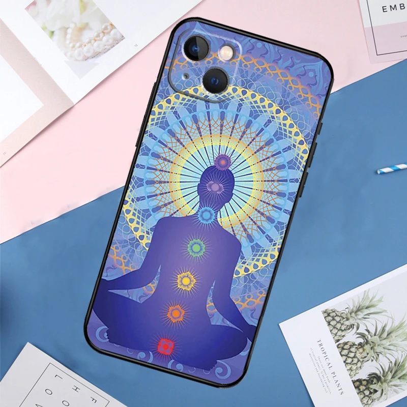 Etui na telefon Mandala Chakra Insist Yoga do iPhone 14 11 12 13 15 16 Pro Max Mini XS XR X Plus Soft Cover Capa — zdjęcie 7