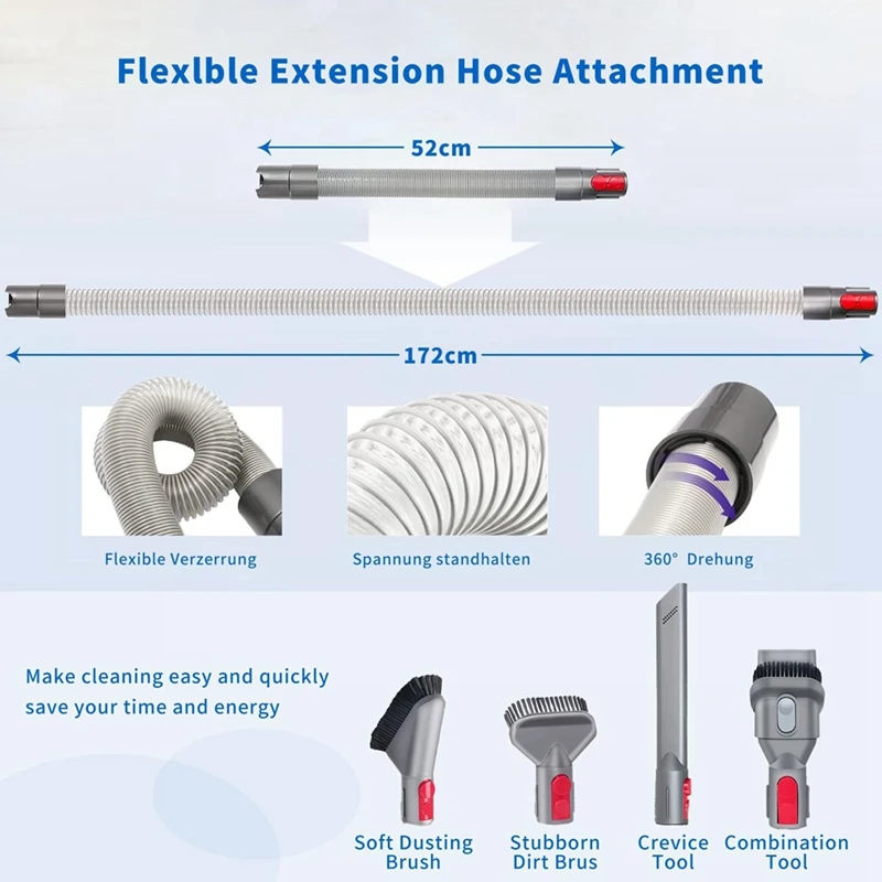 Vacuum Cleaner Accessories For Dyson Flexible Extended Crevice Nozzle+Hose Extension Suitable For Dyson V7 V8 V10V11V15