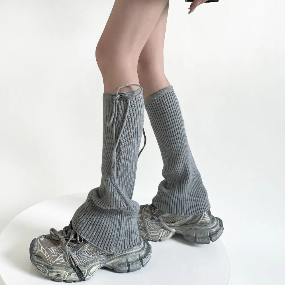 

Носки с ворсом на шнуровке и бантом, чехол для ног, милый эластичный чехол для ботинок Лолиты, дышащий вязаный чехол для ног в стиле Харадзюку, студенческий