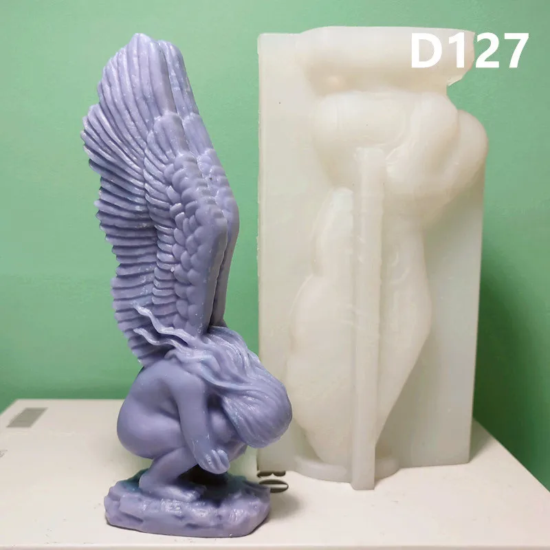 3D 17cm Angel Redemption Statue Epoxy resin silicone mold wings angel concrete cement plaster silicone mold candle silicone mold