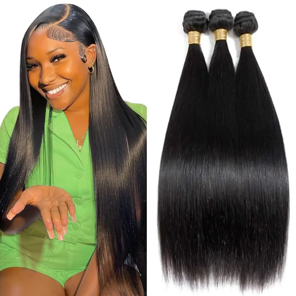 30 32 Inch Straight Human Hair Bundles Brazilian Human Hair Weave Bundles 2/3/4 Piece Human Hair Bundles Remy Hair Extensions