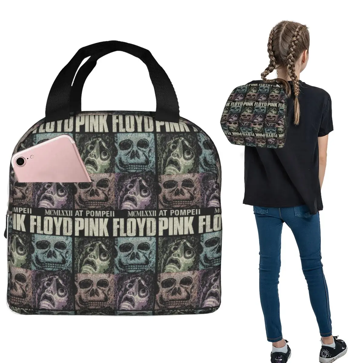Pink Floyd Live At Pompeii Memento Mori Insulated Lunch Bag for Women Kids Portable Food Boxes Thermal Lunch Box Tote view 2