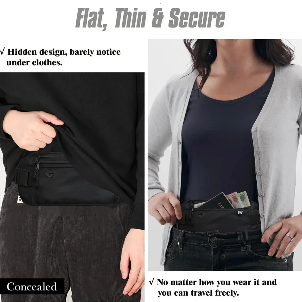 STAWIN Concealed Security Money Belt, Under Garment Travel Fanny Pack, Elastic Adjustable Strap, Safe Storage for Passport, Cash