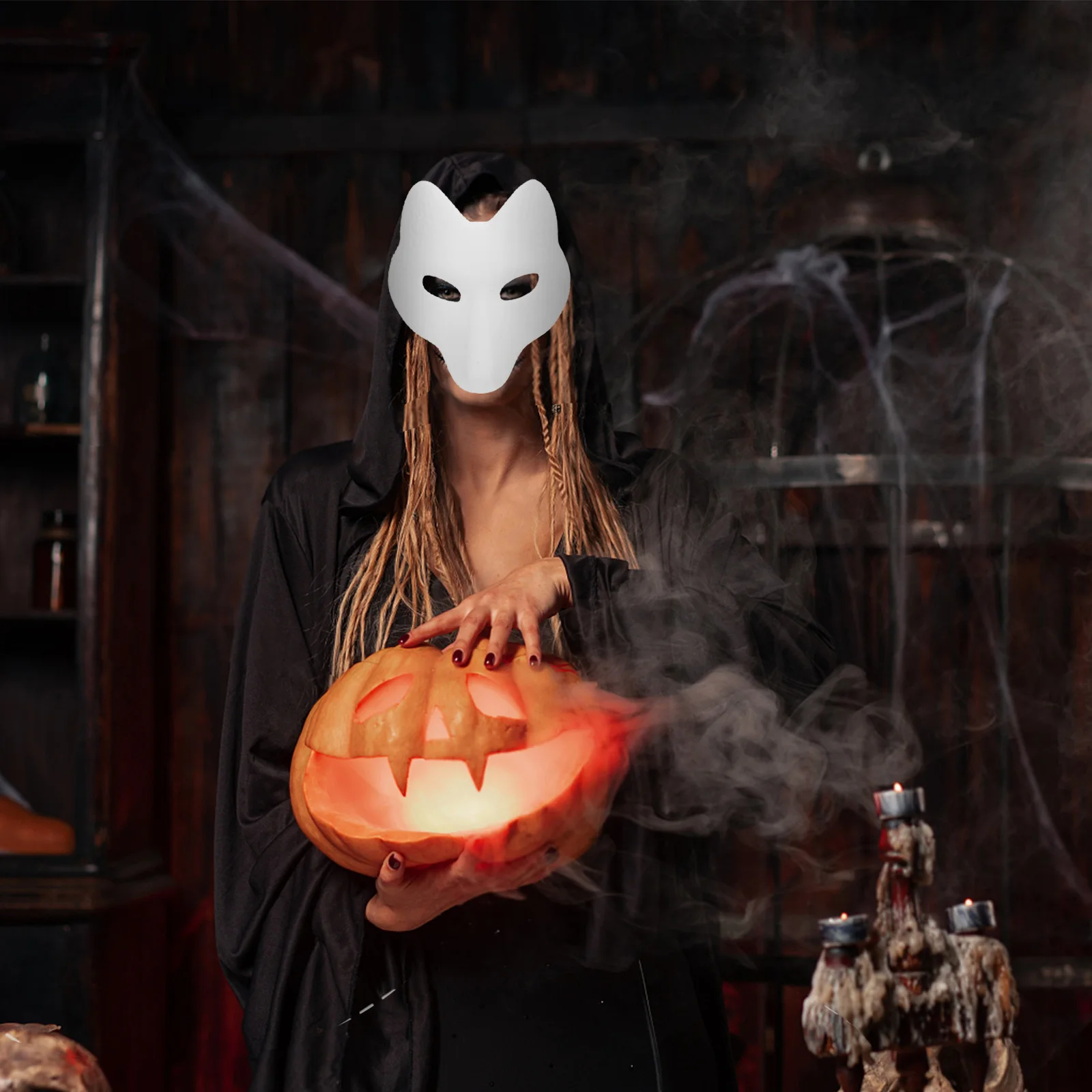 

DIY Blank Mask for Women Halloween Party Masquerade Costume Cosplay PU Facepiece Festival Accessory Fox Shape Creative Decor