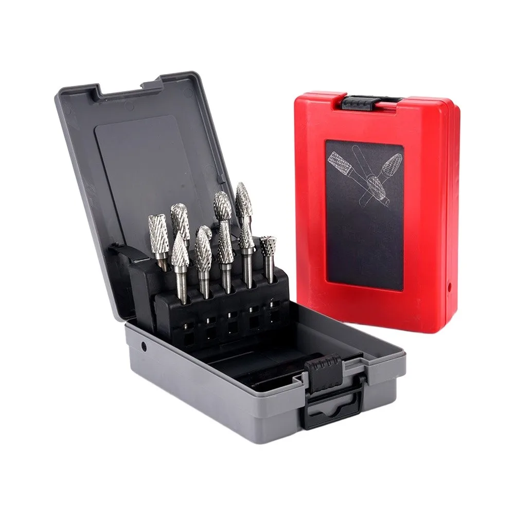 10pcs Carbide Burr Set Rotary File Grinding Bit Abrasive Tools Drill Milling Carving Bit Tool For Metal Wood Steel Polishing