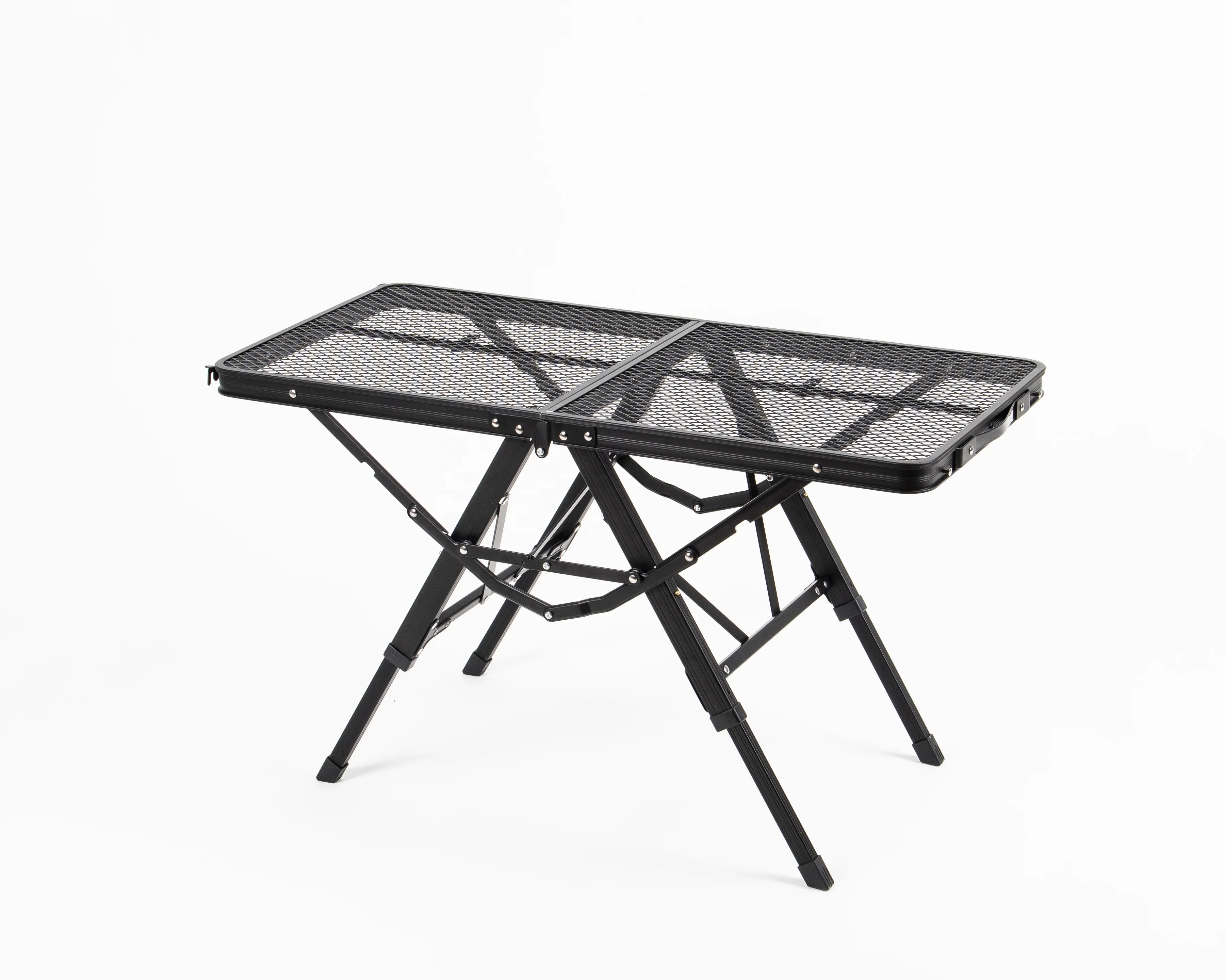 steel mesh Folding Camping Table, Adjustable Grill Table Portable Metal Grill Stand for BBQ, Camping, Outdoor Cooking