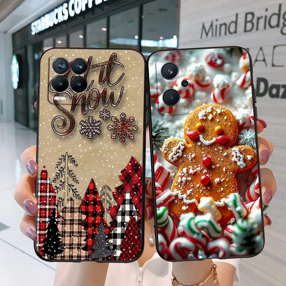 Black Tpu Case For Realme 2 3 3i 5i 5s 6s 7i 6 7 8 8i pro 4g 5g cover Romantic Christmas