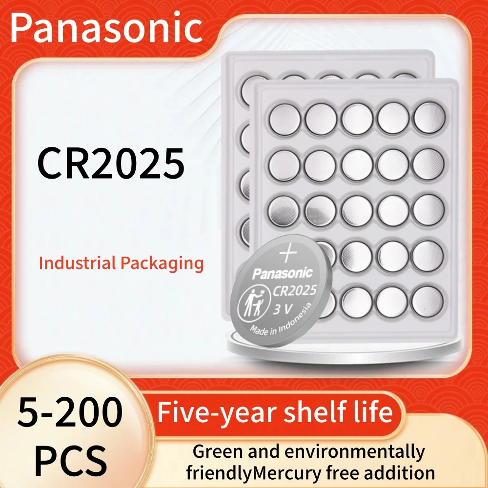 5-200PCS Panasonic CR2025 Lithium Battery for Watch Calculator Clock Remote Control Toys Button Coins Cell