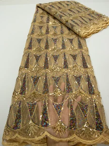 Kalume 2025アフリカンレースファブリックスパンコールナイジェリアのメッシュレースファブリックスパンコール5ヤードパーティーウェディングドレスのための高品質F3811 8ベストセールスナイジェリアレース-4