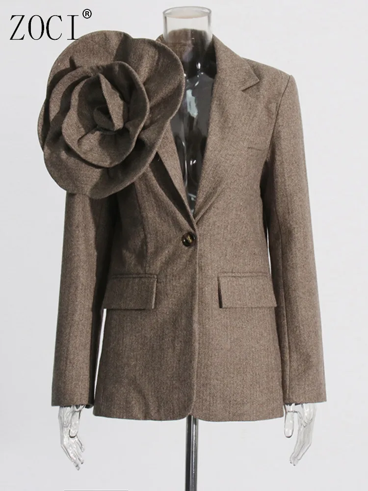 

ZOCI 3D Big Flower Patchwork Women's Blazers Unique Design Female Suit Jackets Notched Collar Coats 2024 Spring New Tops FC1444