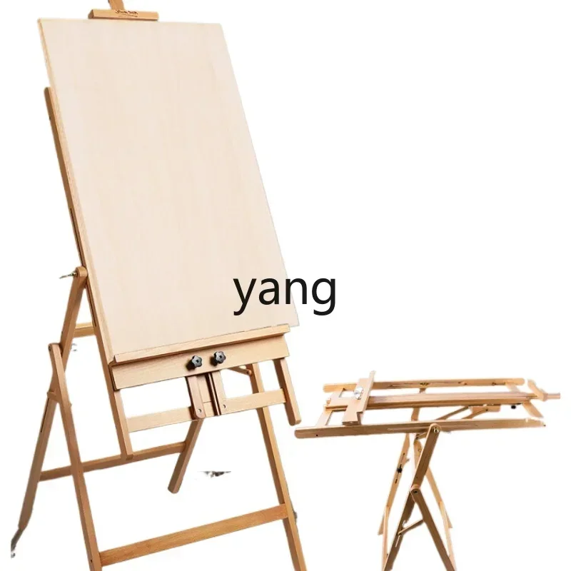 yjq Beech Large Easel Adjustable Floor Solid Wood Oil Painting Easel Wooden Sketch Multifunctional Painting Display Stand