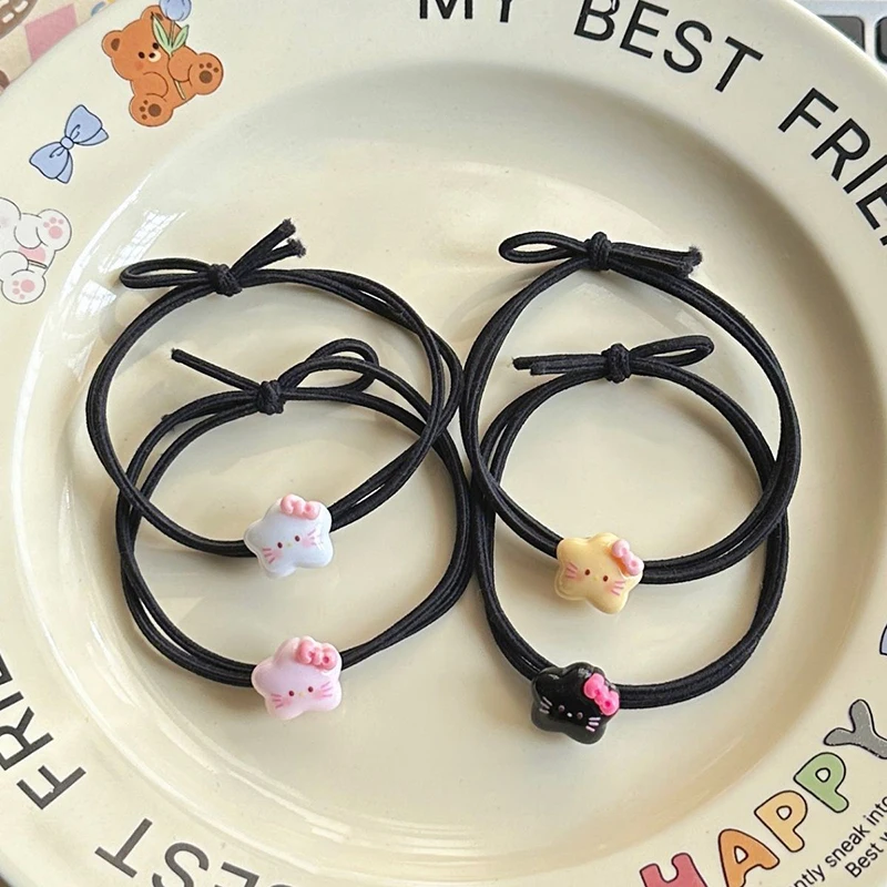 Kawaii Cartoon Mini Pentagram KT Cat Scrunchie Cute Sweet Anime Hair Rope Rubber Band For Women Girls Fashion Headdress Gifts