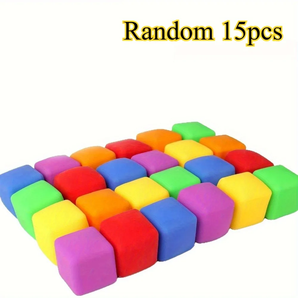Losowe 15 sztuk, kolorowe gniotki w kształcie kostek, zabawki TPR o powolnym powracaniu do kształtu do redukcji stresu i wyładowywania emocji.