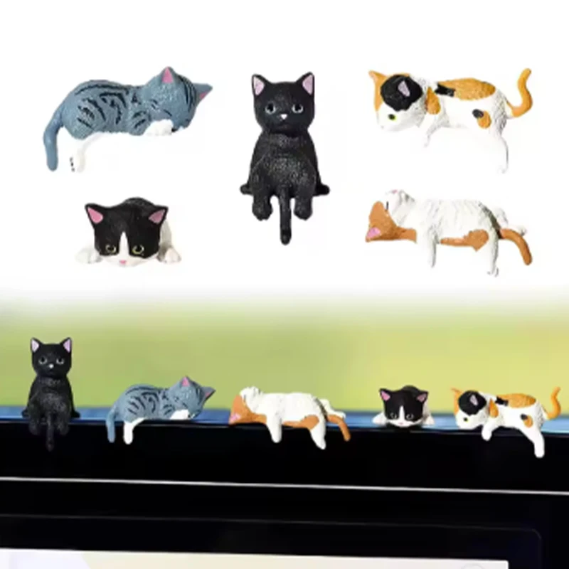 5Pack Cartoon Mini Cat Ornaments Car Screen Edge Decoration with Non-Slip Base Healing Cat Micro Landscape Model Car Accessories