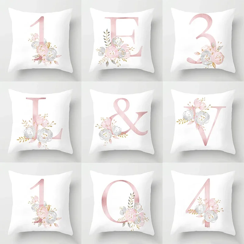 45x45cm Pink Rose 26 Letters Pillowcase Wedding Party Decoration Sofa Car Creative Ornament Couple Home  Cushion Cover