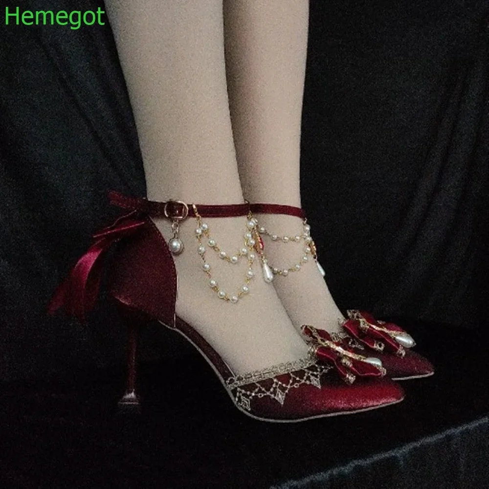 Pearl Crystal Bling Bling Lolita Women Pumps 2024 New Gorgeous Elegant High Heels Pointed Toe Buckle Strap Princess Style Shoes