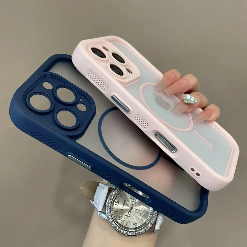 Luxury Matte Magsafe Transparent Phone Case For iPhone 17 16 15 14 13 11 12 Pro Max Plus 17 Air Magnetic Shockproof Bumper Cover - náhled 3