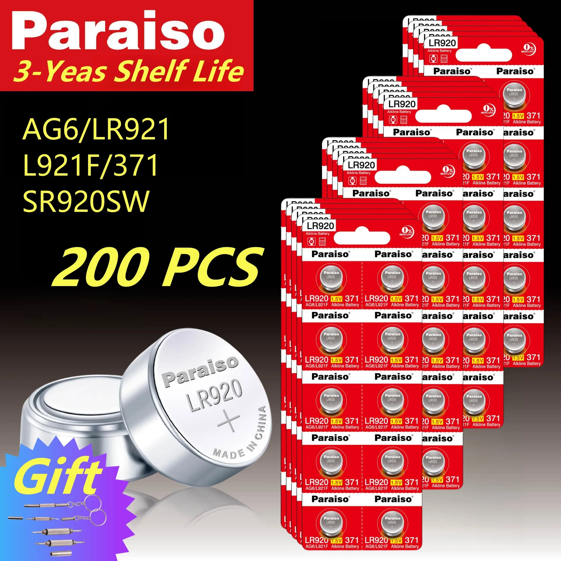 200pcs AG6 Button Cell Coin Batteries LR920 Alkaline Battery for toy remote controller watch