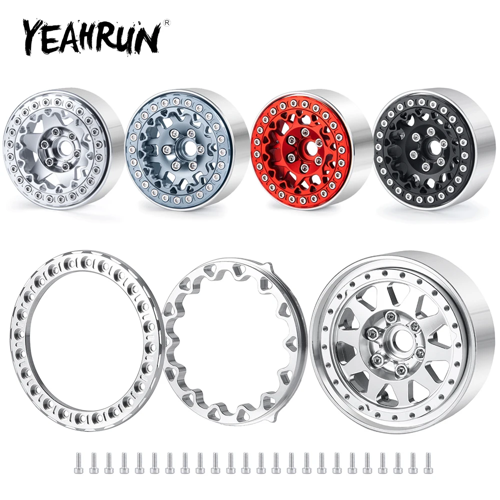 

YEAHRUN 4Pcs Metal Alloy Beadlock 1.9 inch Wheel Rims Hubs & Rings for Axial SCX10 90046 TRX-4 1/10 RC Crawler Car Upgrade Parts