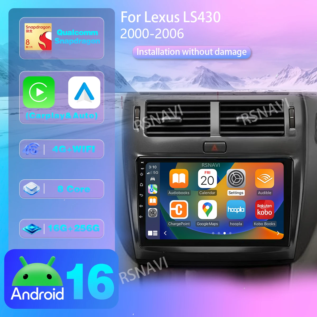 Android 16 Carplay Auto Car Radio Player For Lexus LS430 2000-2006 GPS Wifi Stereo Multimedia 2din Head Unit Snapdragon Wireless
