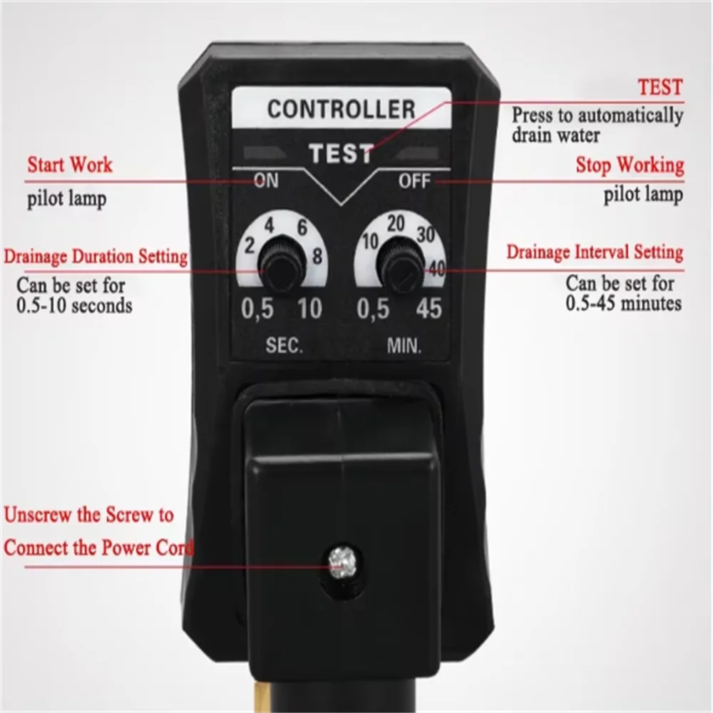 Magnetventil OPT-A OPT-B G1/2 Timed Auto Drain Valve with Solenoid Timer Controller Coil for Air Compressor Auto Drain Valve Pneumatik — Detail 4