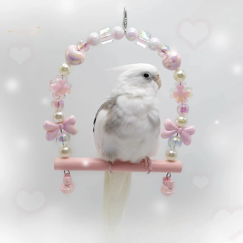 

Wooden Bird Swings Training Toy with Hanging Bell for Cockatiels Parakeets Cage Accessories Birdcage Parrot Perch Stand Play Gym