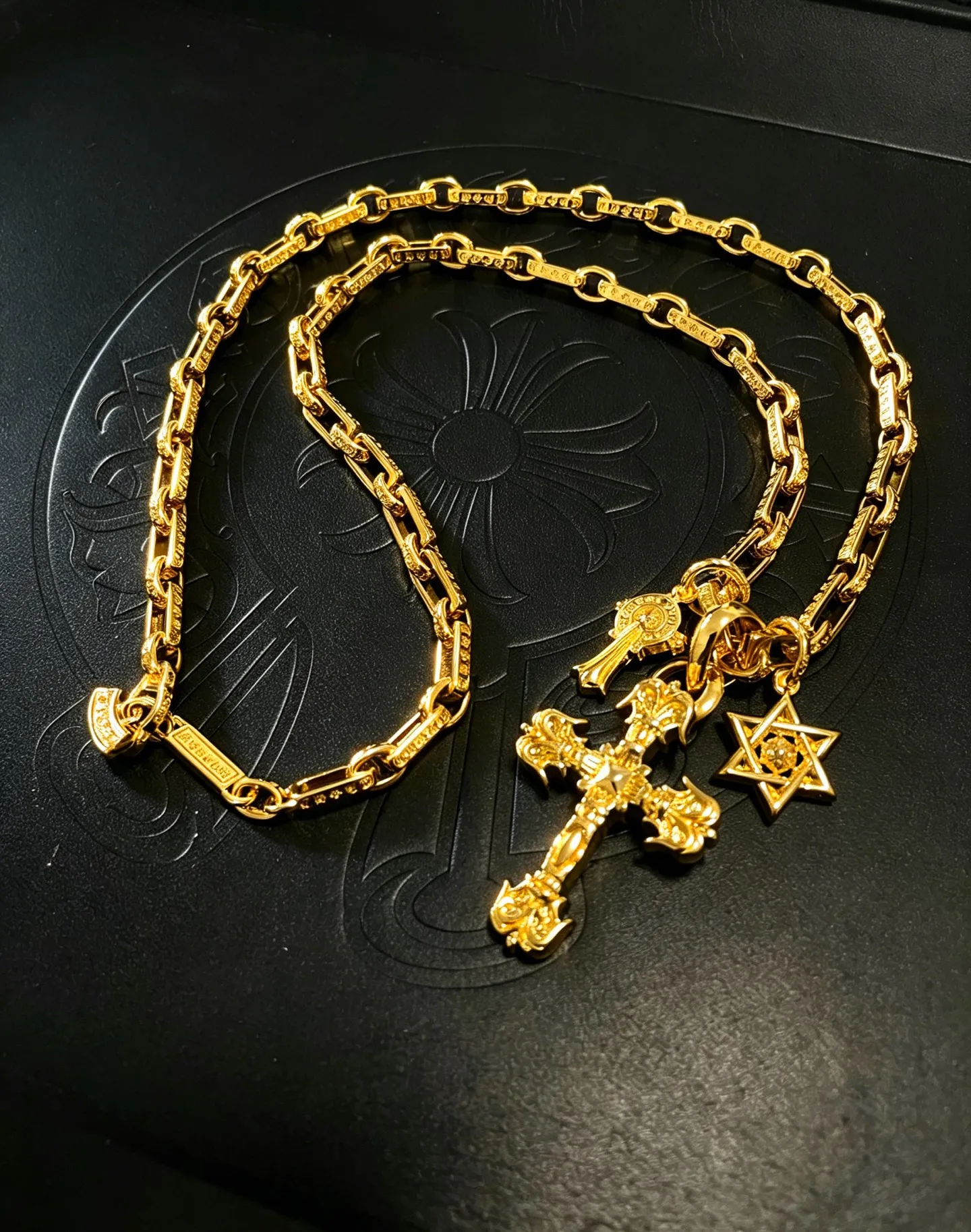 S925 sterling silver charm necklace double cross pendant European and American niche high-end CH couple with the same style