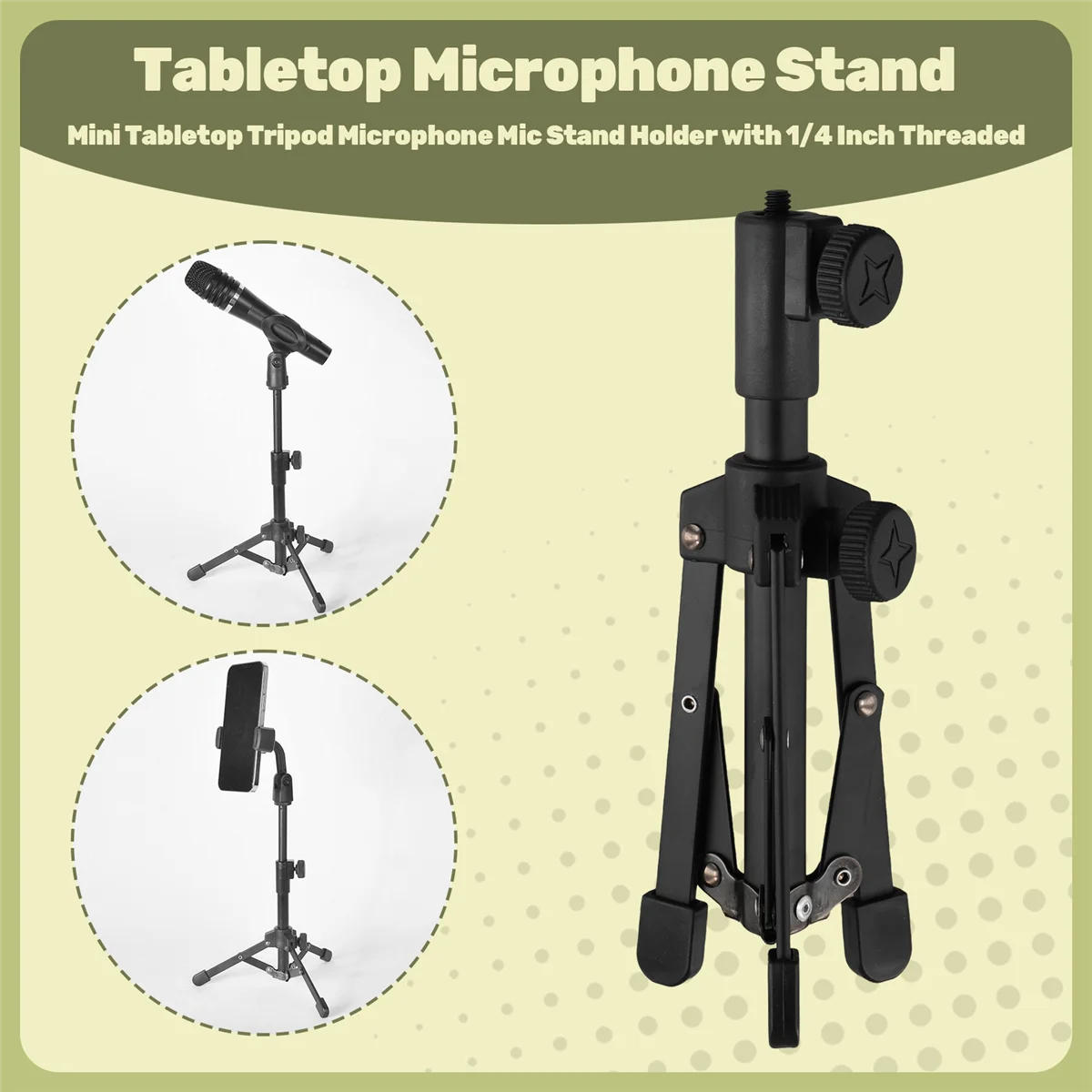 

ROO Mini Tabletop Tripod Microphone Mic Stand Holder with 1/4 Inch Threaded for Meetings Lectures Speaking and Ect