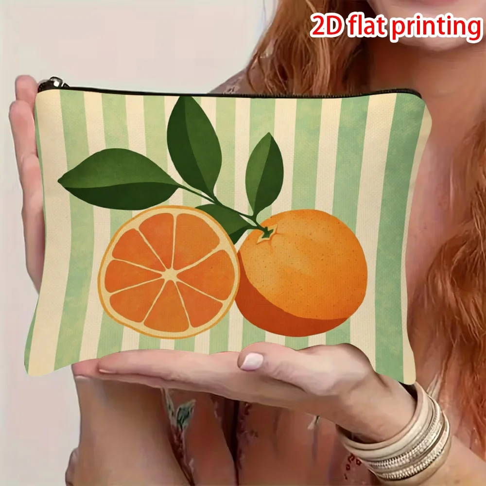 Orange Print Makeup Bag Zippered Toiletry Organizer with Orange Fruit Pattern, Lightweight Travel Cosmetic Suitable for Women