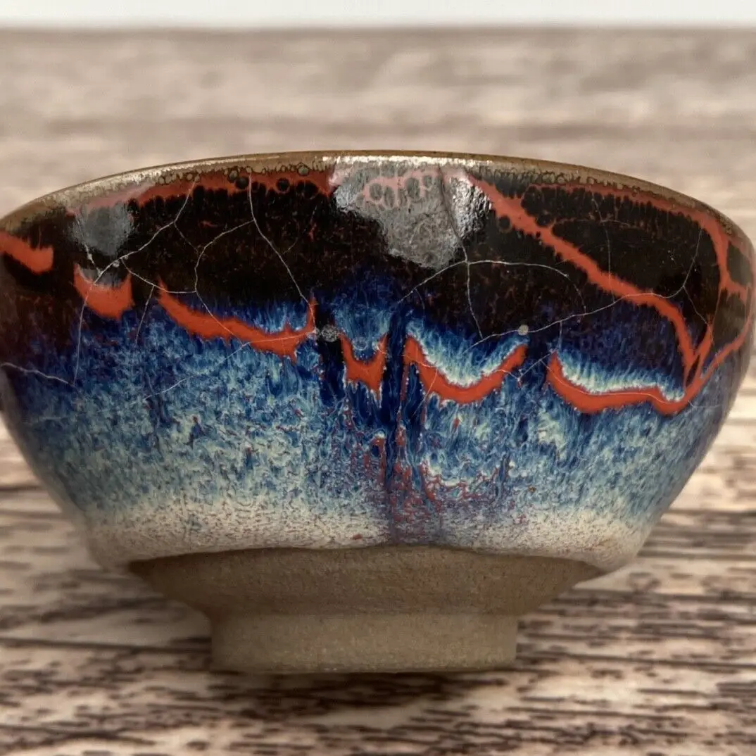 3.7 "الصين العتيقة سلالة سونغ الخزف جيانشان علامة وعاء الشاي الأزرق فامبي