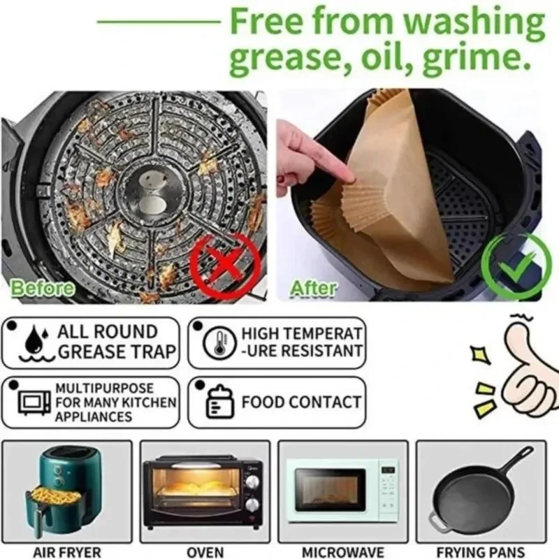 Non-stick Baking Mat 30/50pcs Airfryer Papers For Kitchen Airfryer Cooking Paper for Air Fryer Cake Baking Accessories Supplies