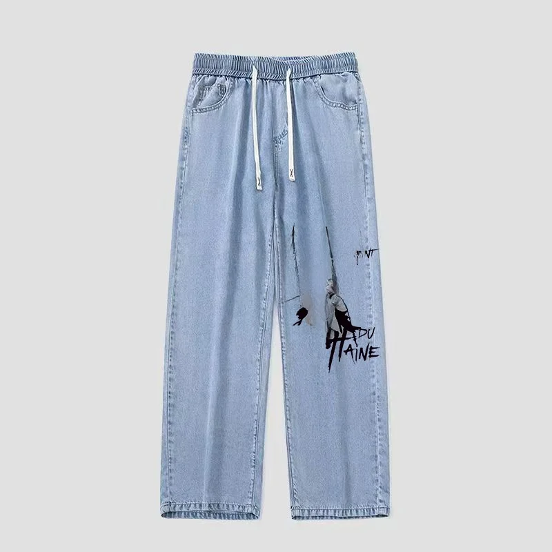 

Свободные повседневные джинсы в стиле аниме с принтом, длинные брюки, молодежные джинсы в уличном стиле, хип-хоп, для подростков, осенняя мода