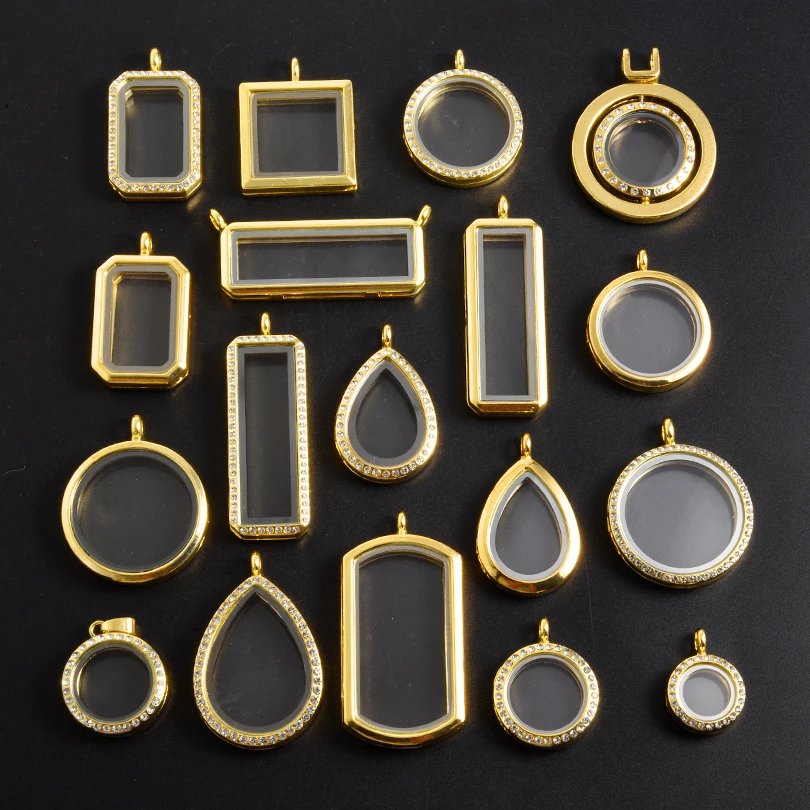 Magnet Crystal Glass Locket Round Square Lockets Floating Photo Memory Medallas Pendant DIY Jewelry Making Bulk Metal Charm Gift
