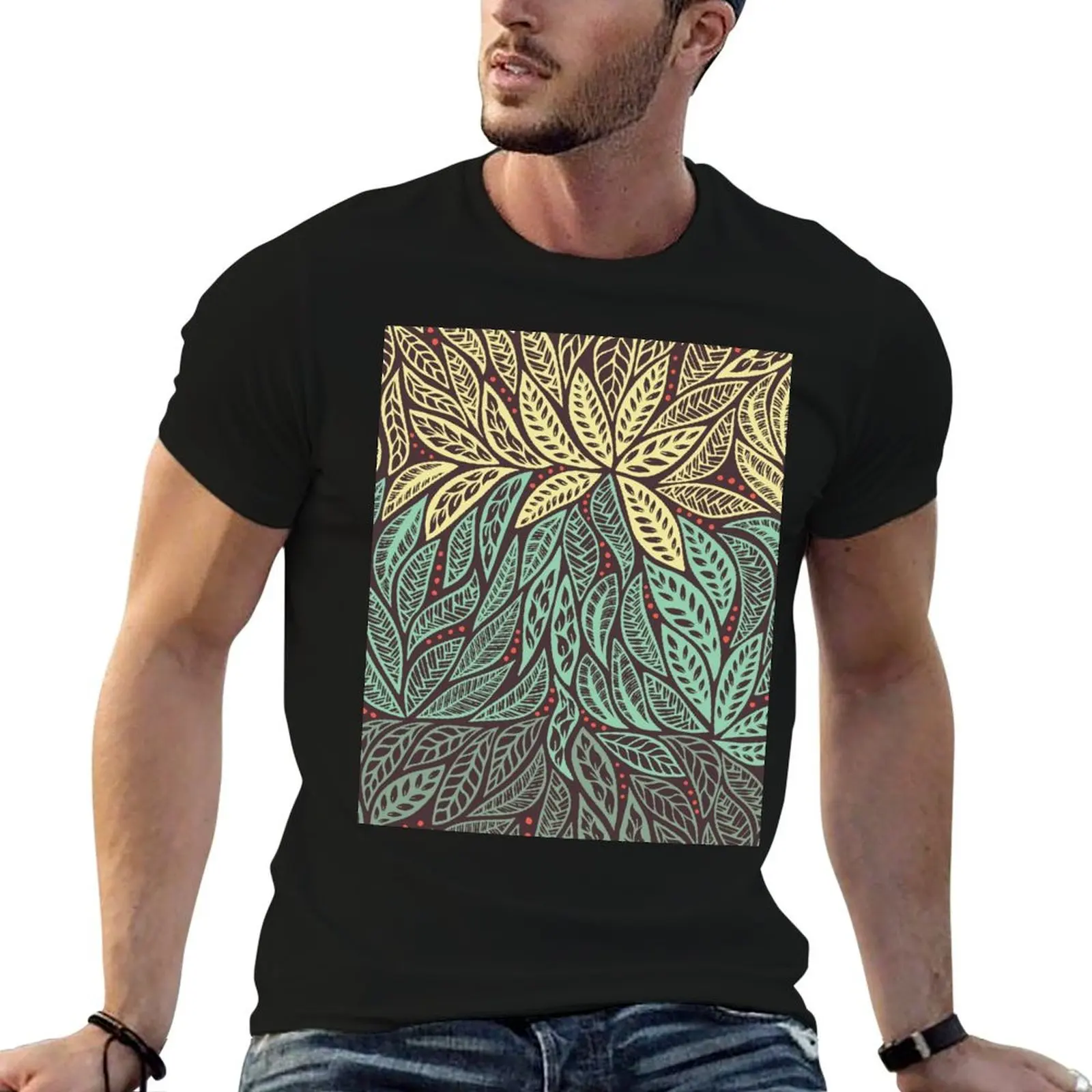 

Hand-drawn Polynesian Tribal Tattoo Green and Yellow Floral Retro Design T-Shirt t shirts designer cotton tshirt 100% T-Shirt