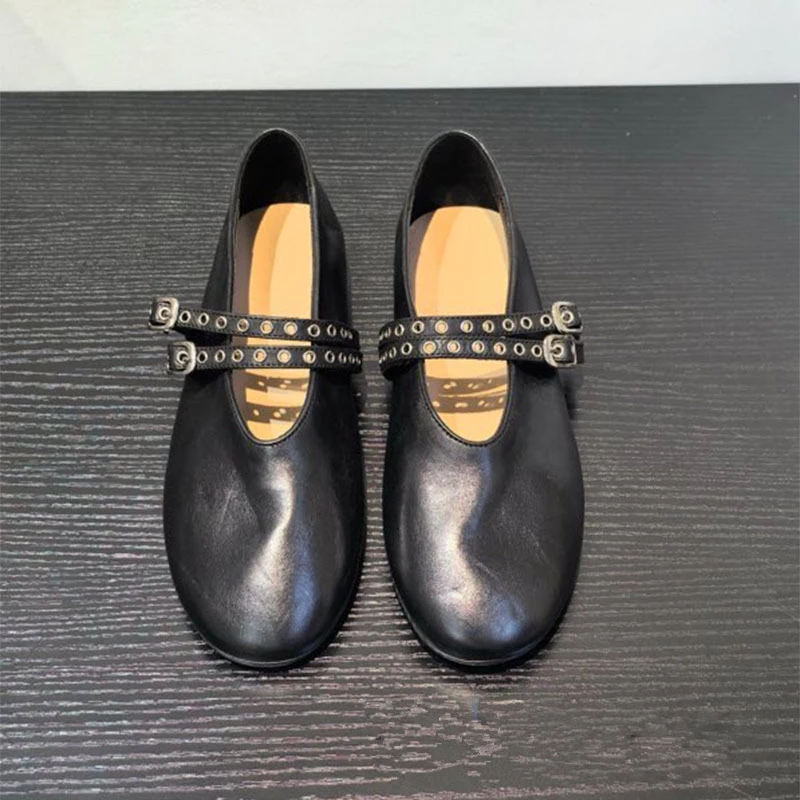 Dave&di Minimalist Women's Shoes Made In England With Vintage French Rivets Mary Jane Shoes Washed With Horsehide Flats Loafers